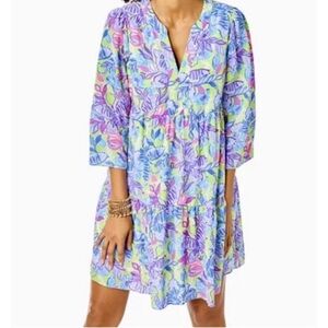 NWOT Lilly Pulitzer Martine Dress in Dew Drop Stay Fly Print in Size Large
